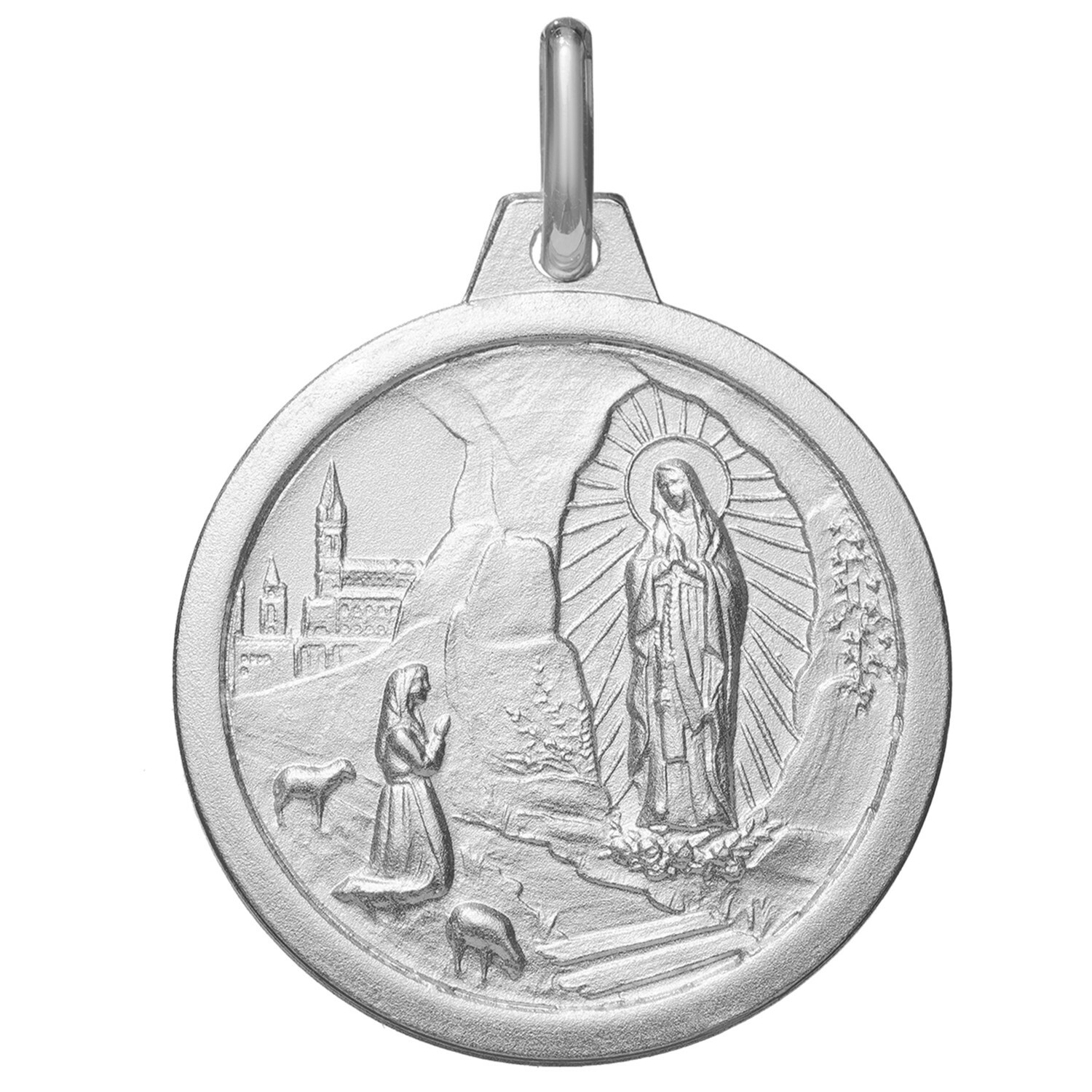 Pendentif Médaille Argent ND Lourdes Vierge Marie Vintage - Bijou Ancien 'dans Son Jus'