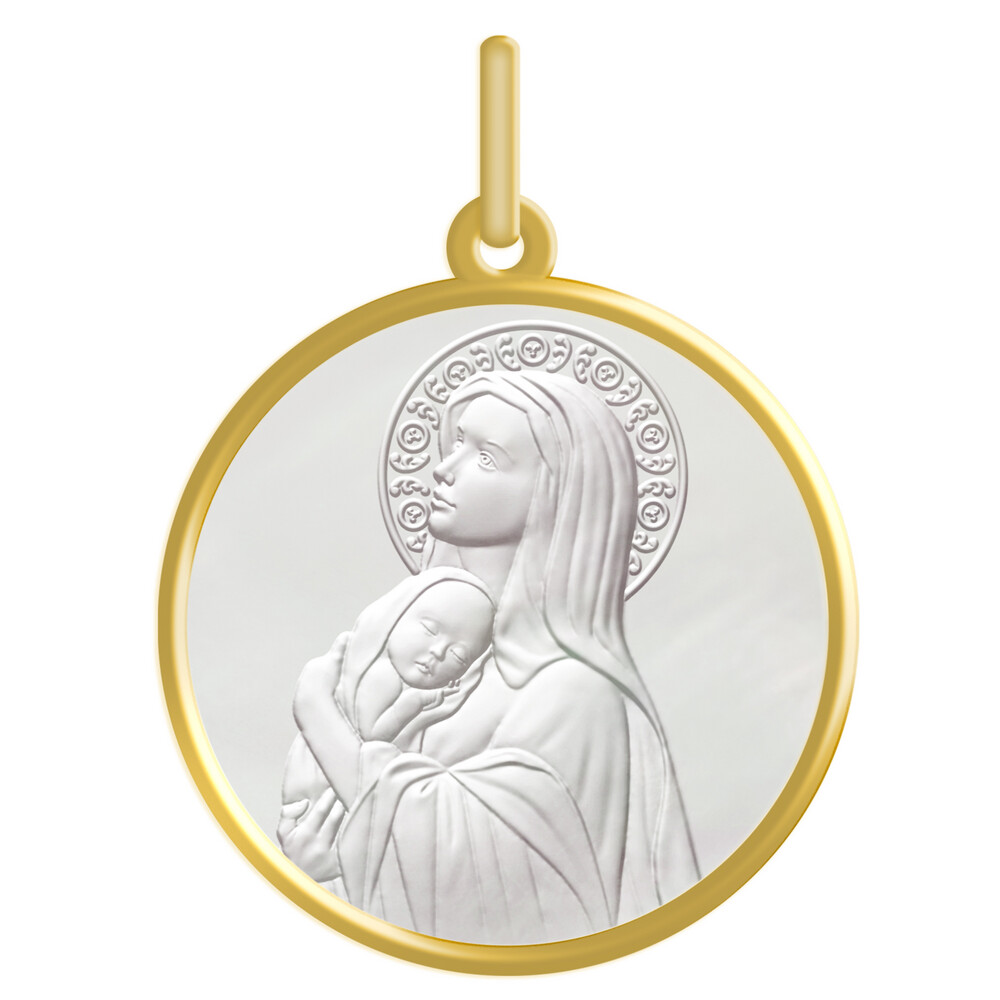 Photo de Médaille Vierge mère du créateur - Or jaune 18ct & nacre