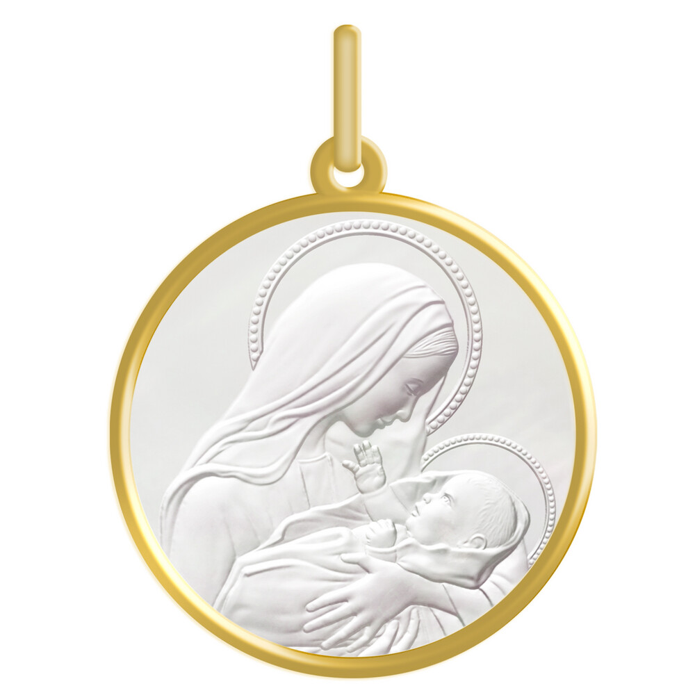 Photo de Médaille Vierge à l'enfant - Amour Maternel - Or jaune 18ct & nacre