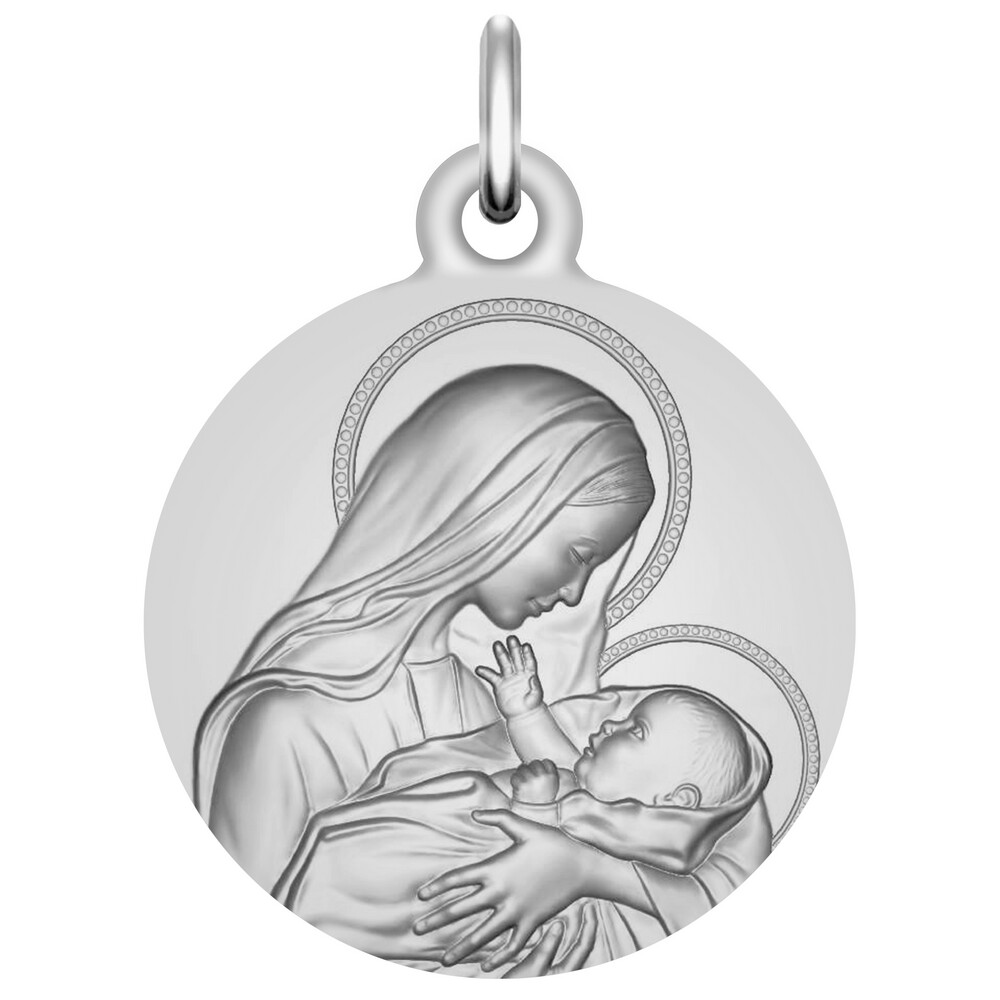 Photo de Médaille Vierge à l'enfant - Amour Maternel - Or blanc 9ct