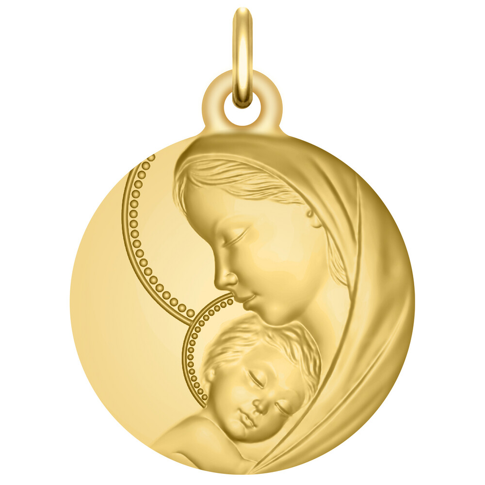 Photo de Médaille Vierge à l'enfant perlée - Or jaune 18ct