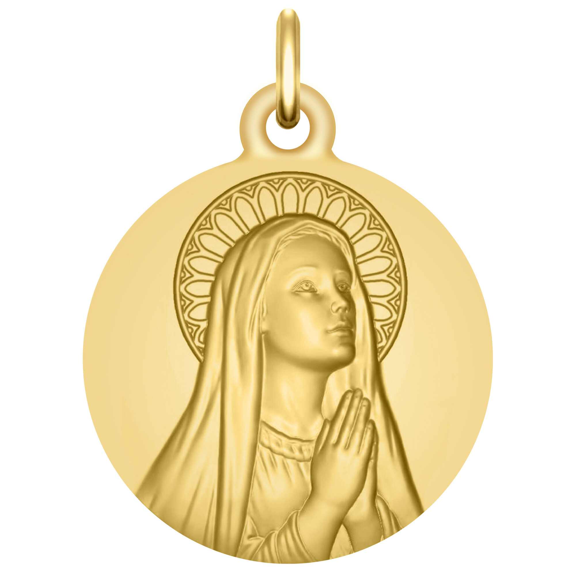 Médaille Vierge en prière auréolée Or jaune 18ct · Maison de la Médaille