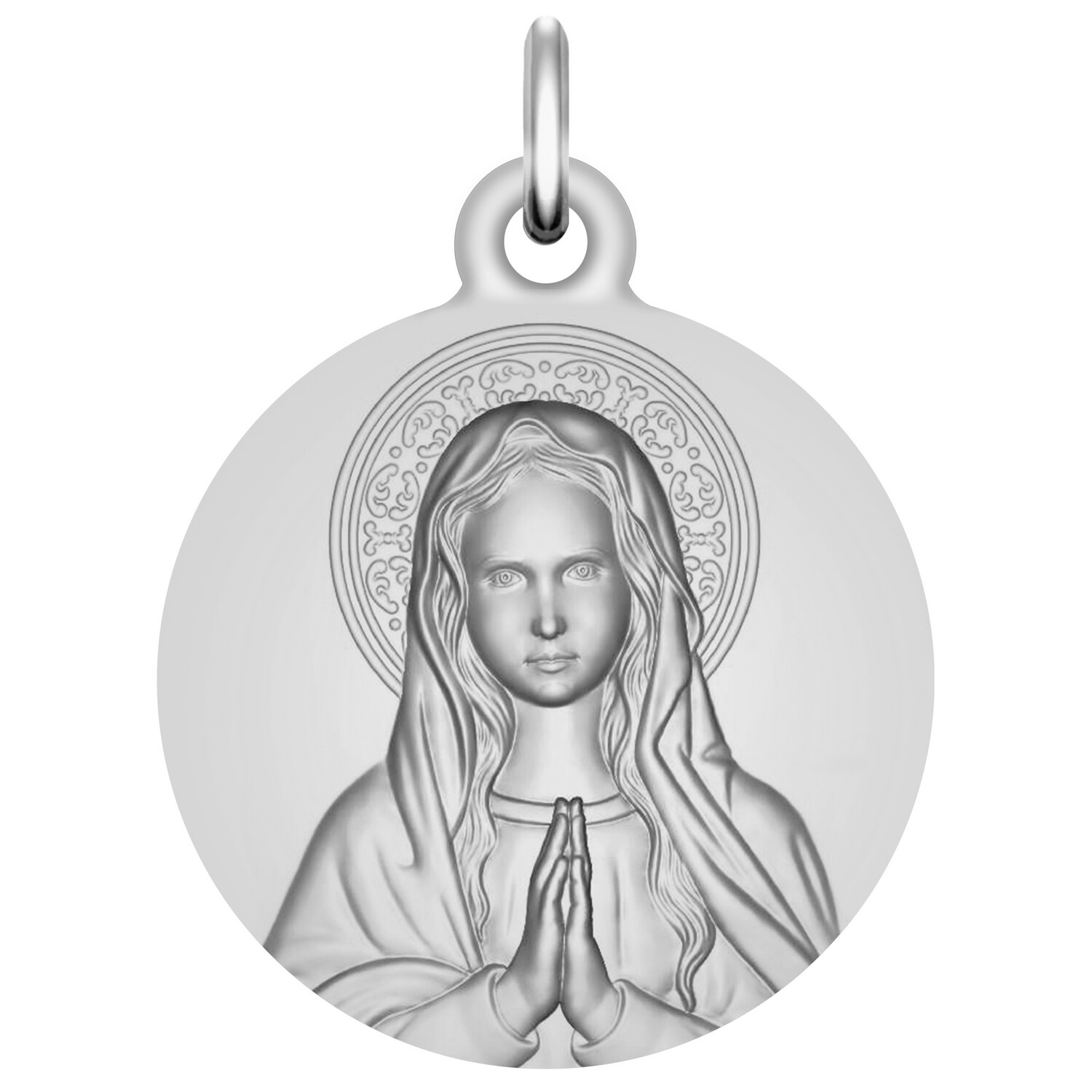 Médaille Vierge en prière de face Argent massif · Maison de la Médaille