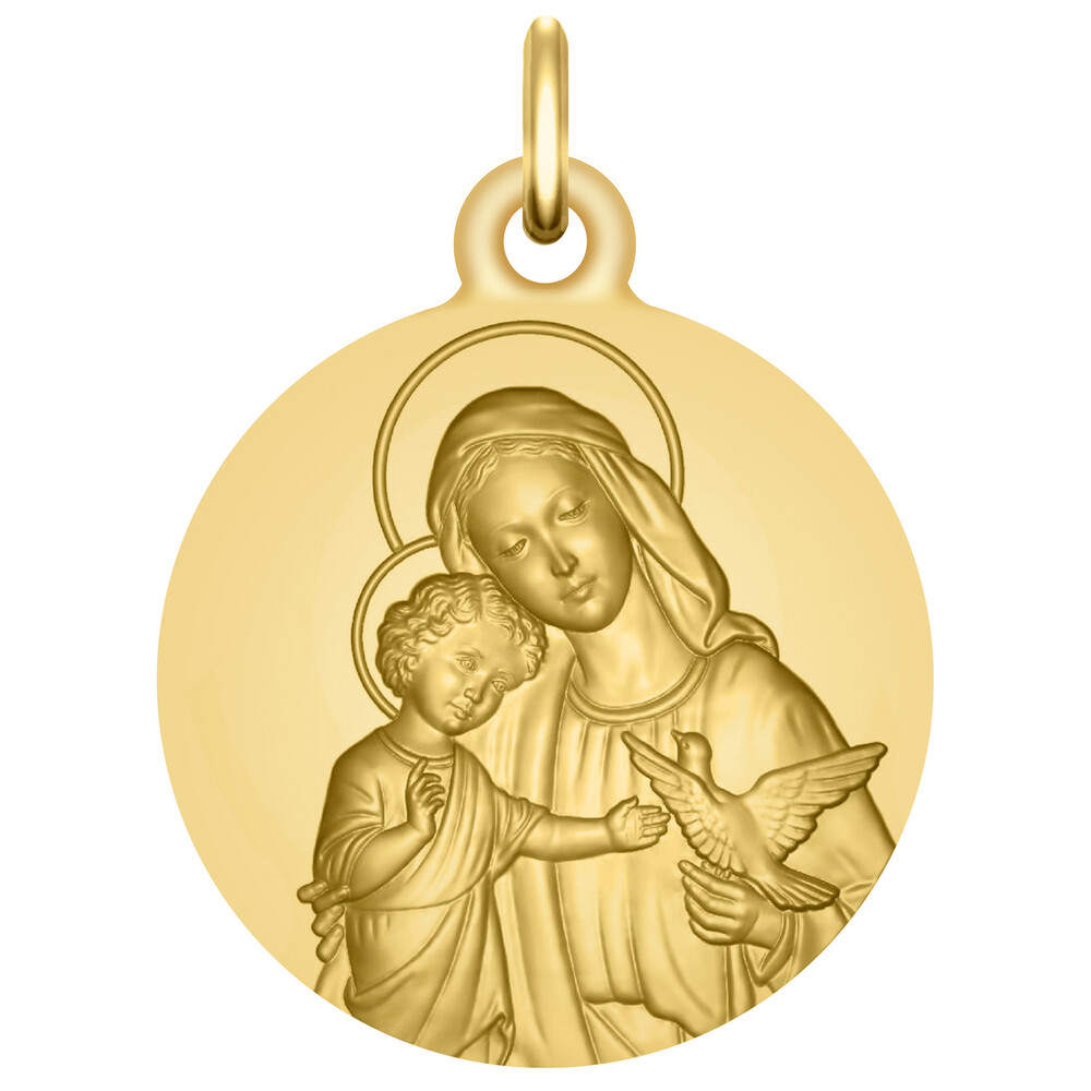 Photo de Médaille Vierge à l'enfant et la colombe - Or jaune 9ct