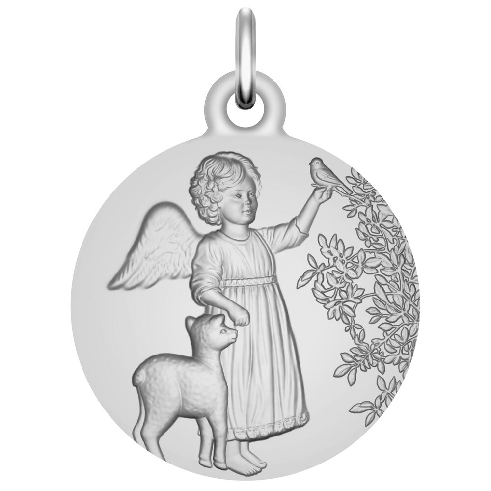 Photo de Médaille Ange à l'oiseau et l'agneau - Argent massif