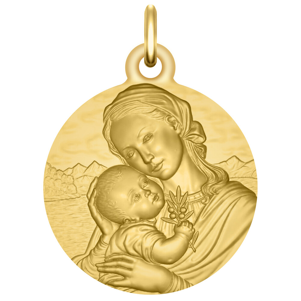 Photo de Médaille Vierge à l'enfant au rameau - Or jaune 9ct