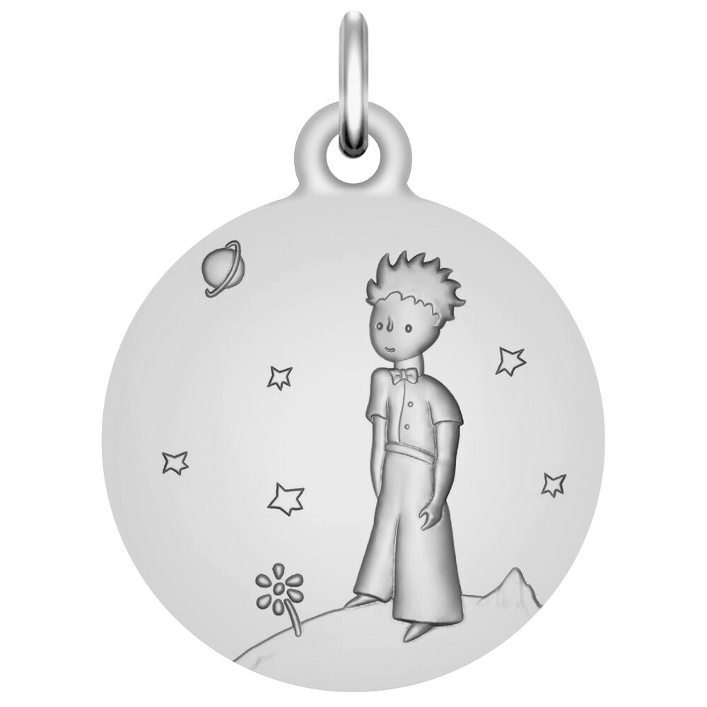 Photo de Médaille Petit Prince sur sa planète - Or blanc 9ct