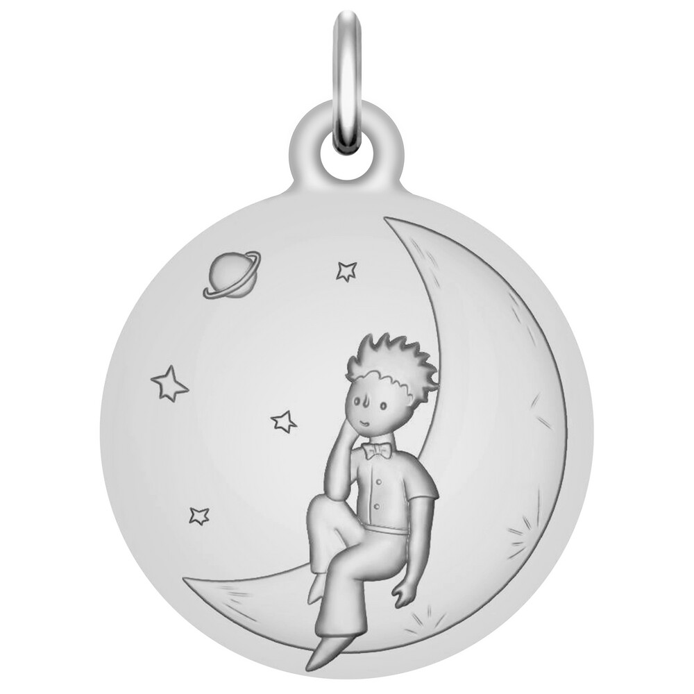 Photo de Médaille Petit Prince sur la lune - Or blanc 9ct