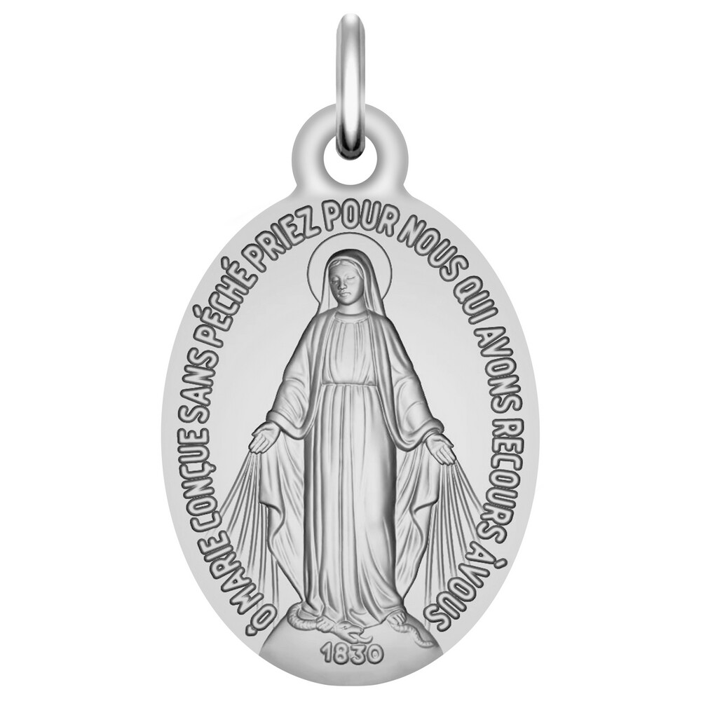 Photo de Médaille Vierge Miraculeuse personnalisable - Or blanc 18ct