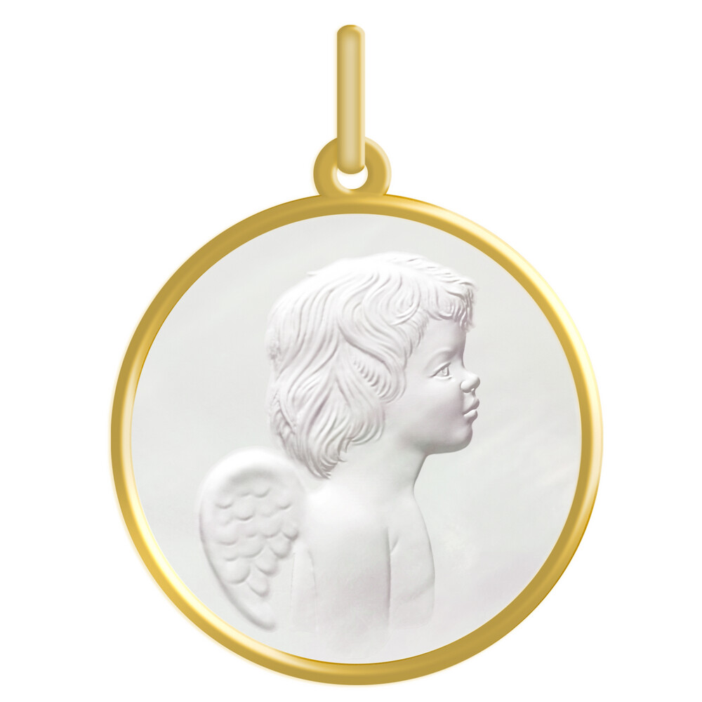 Photo de Médaille ange - Or jaune 18ct & Nacre