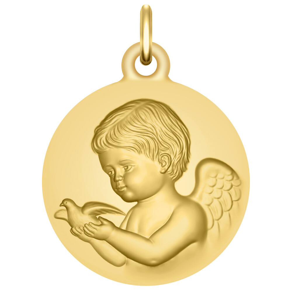 Photo de Médaille Ange à la colombe - Or jaune 9ct