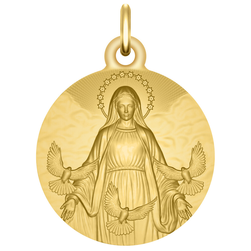 Photo de Médaille Vierge aux colombes - Or jaune 9ct