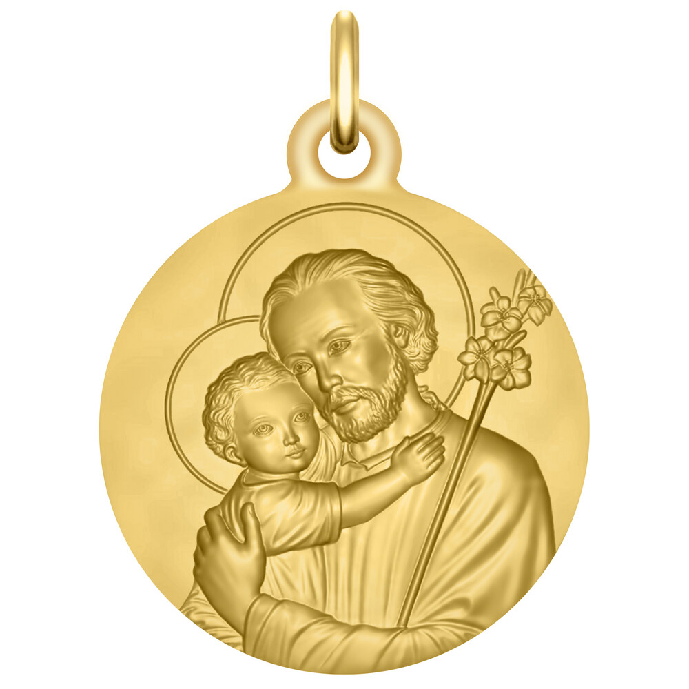 Photo de Médaille Saint Joseph au Lys - Or jaune 18ct
