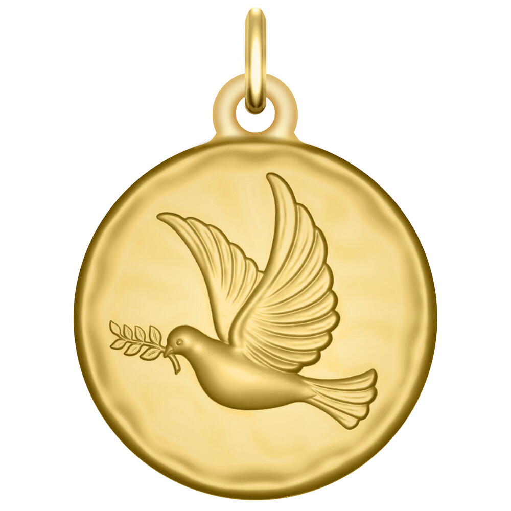 Photo de Médaille Colombe au rameau martelée - Or jaune 18ct