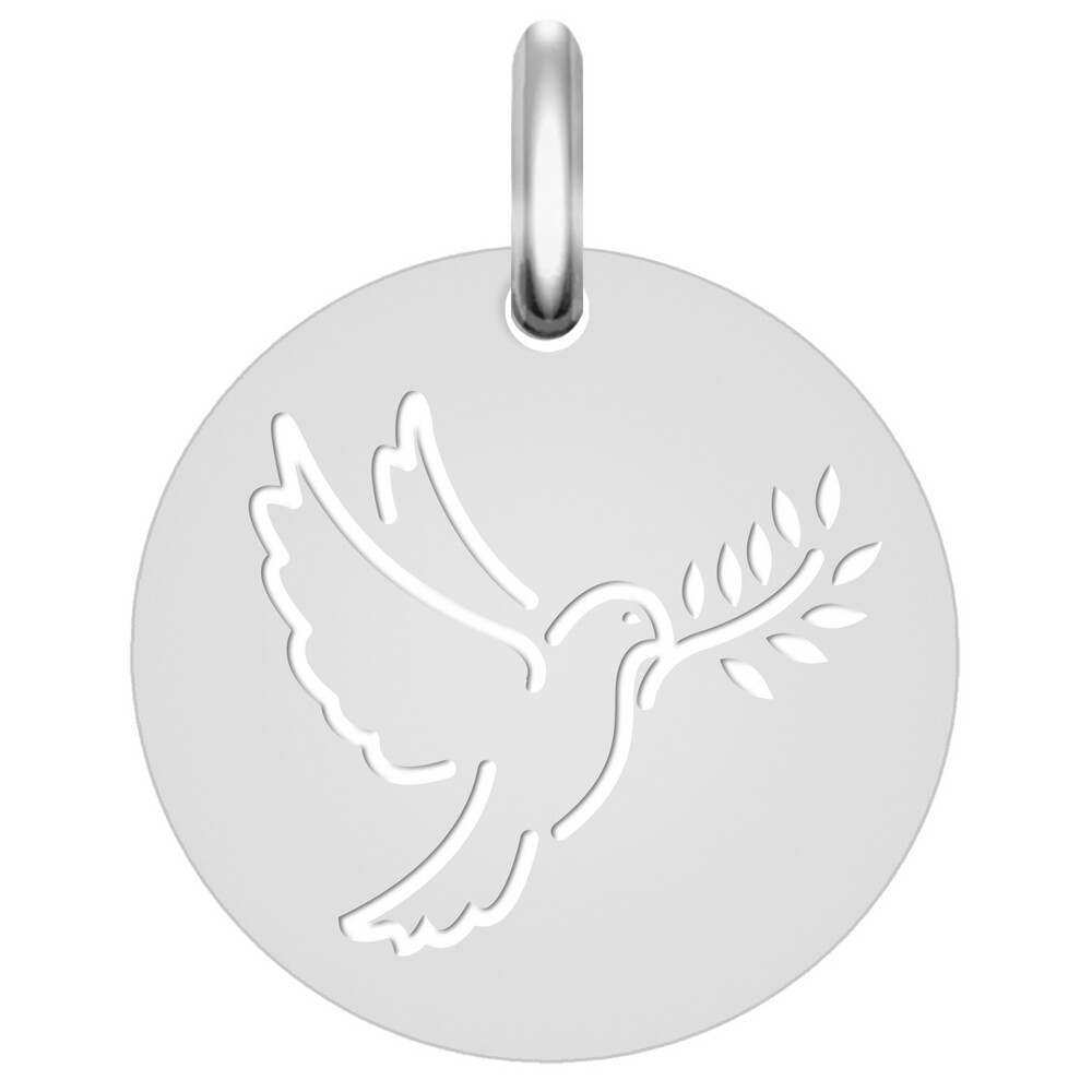 Photo de Médaille de la Colombe au rameau ajourée - Or blanc 9ct