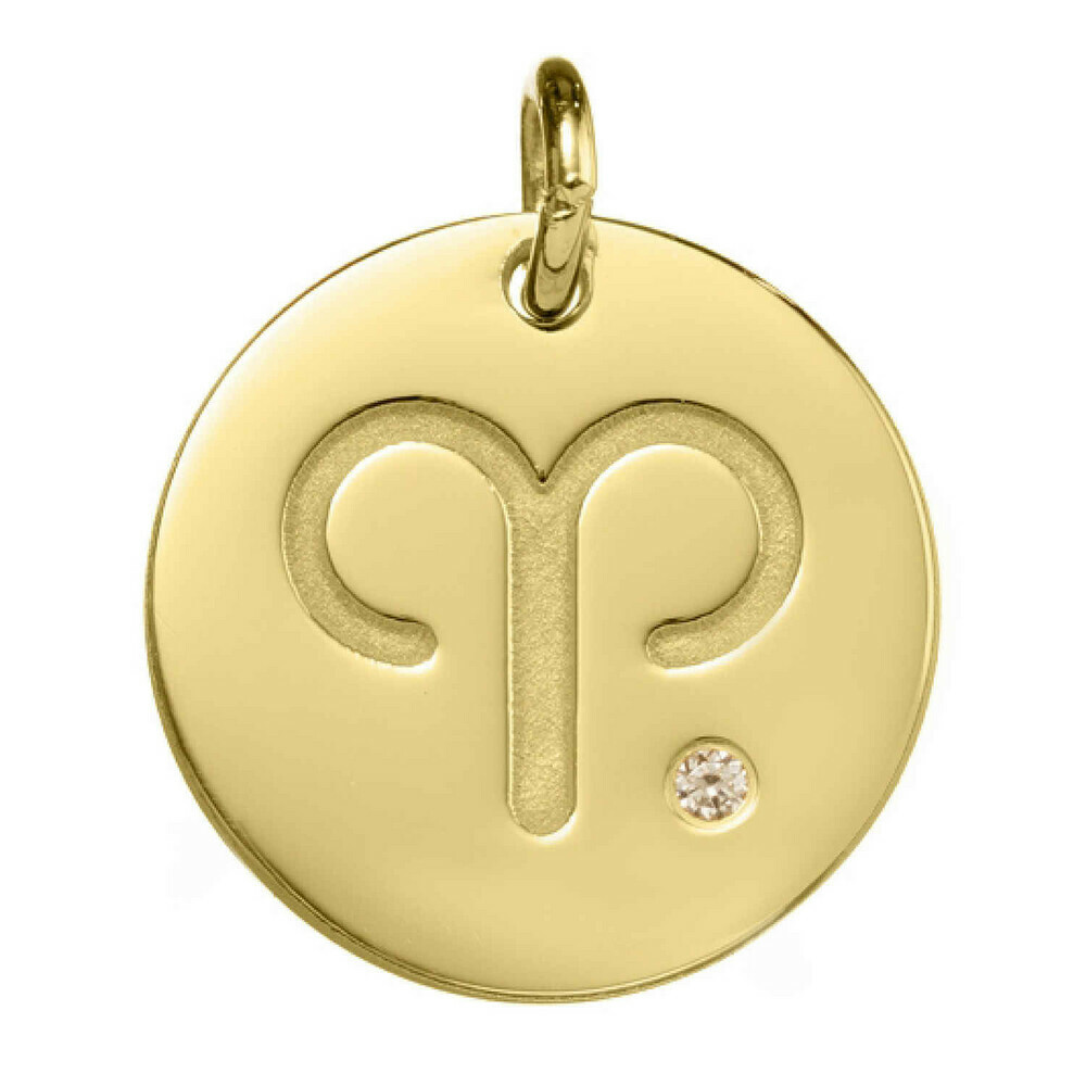 Photo de Petite Médaille signe du zodiaque - Or jaune 18ct & diamant