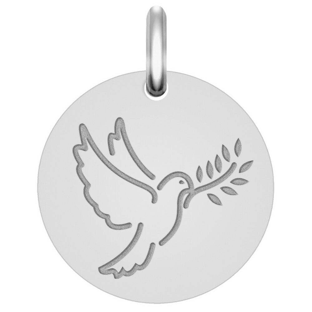 Photo de Médaille Colombe au rameau - Or blanc 9ct