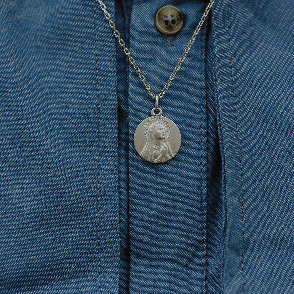 Photo de Médaille Vierge en prière auréolée - Argent massif
