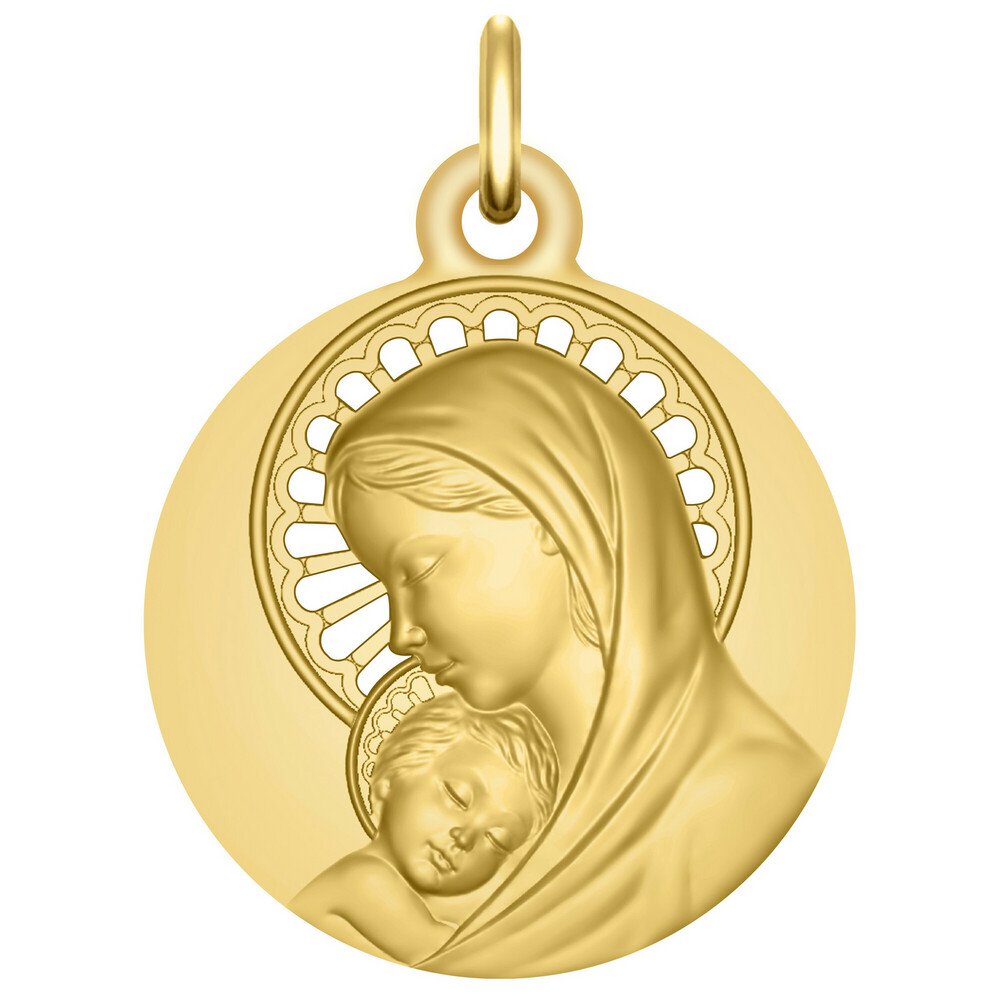 Photo de Médaille Vierge à l'enfant ajourée - Or jaune 9ct