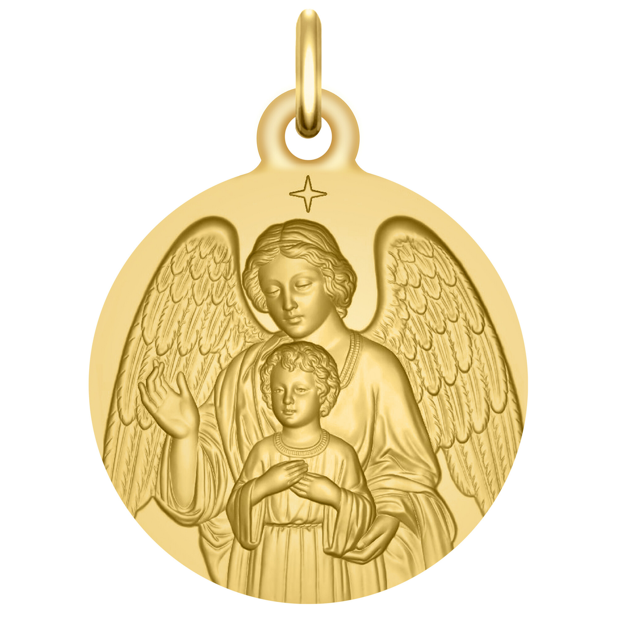 Collier Enfant Médaille Ange Fond Nacre Or Jaune Vermeil 14 Carats - Neuf Avec étiquettes