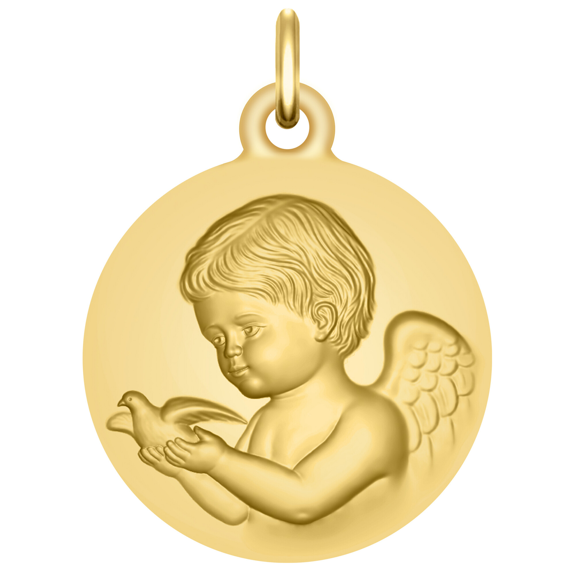Collier Enfant Médaille Ange Fond Nacre Or Jaune Vermeil 14 Carats - Neuf Avec étiquettes