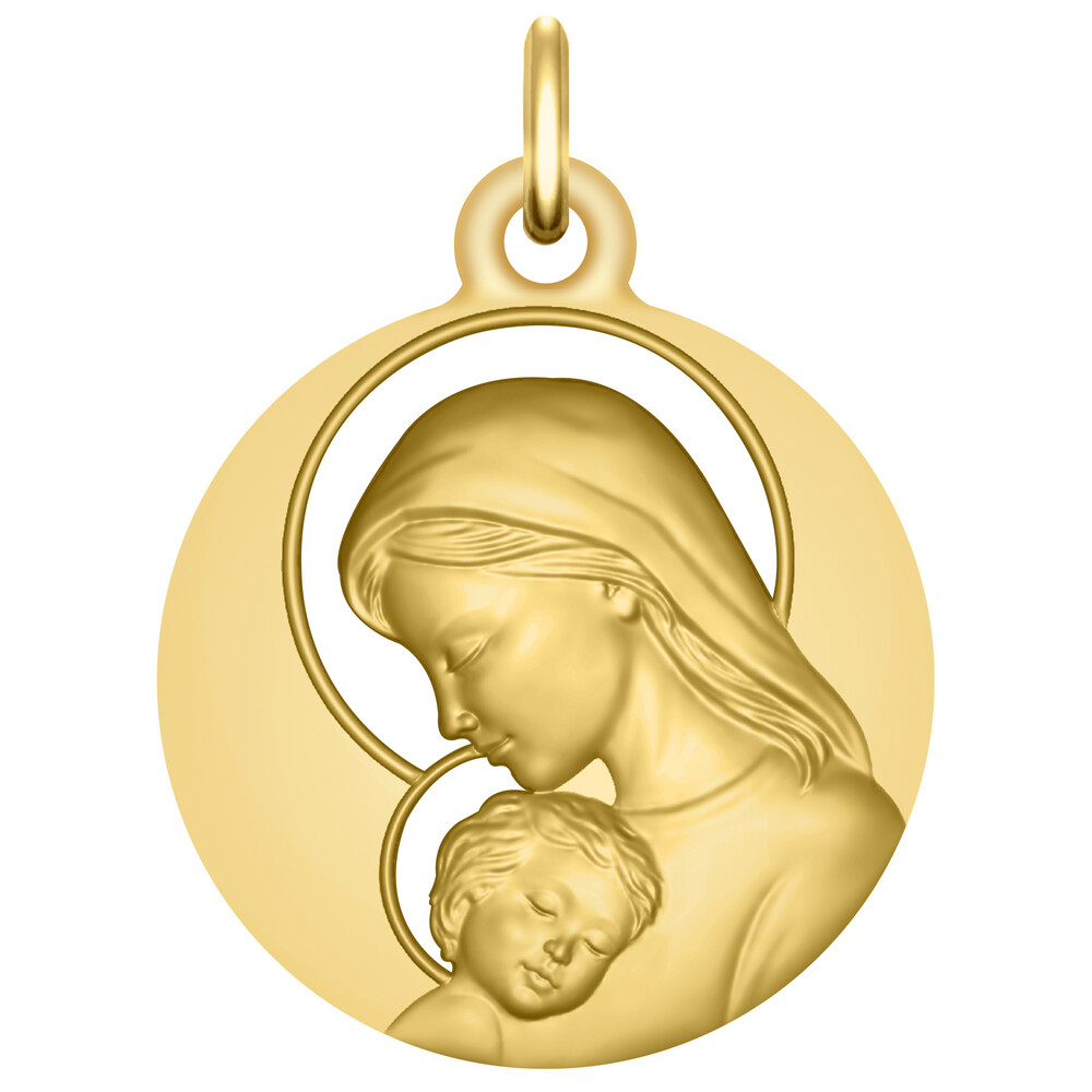 Photo de Médaille Vierge à l'enfant auréole ajourée - Or jaune 9ct