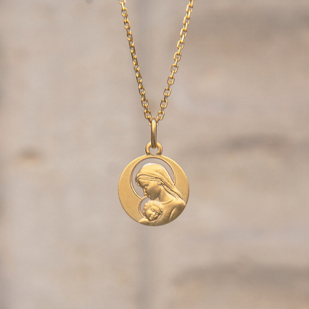 Photo de Médaille Vierge à l'enfant auréole ajourée - Or jaune 9ct