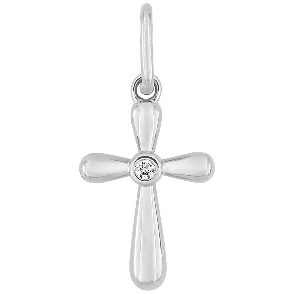 Photo de Croix bombée - Or blanc 9ct & diamant 