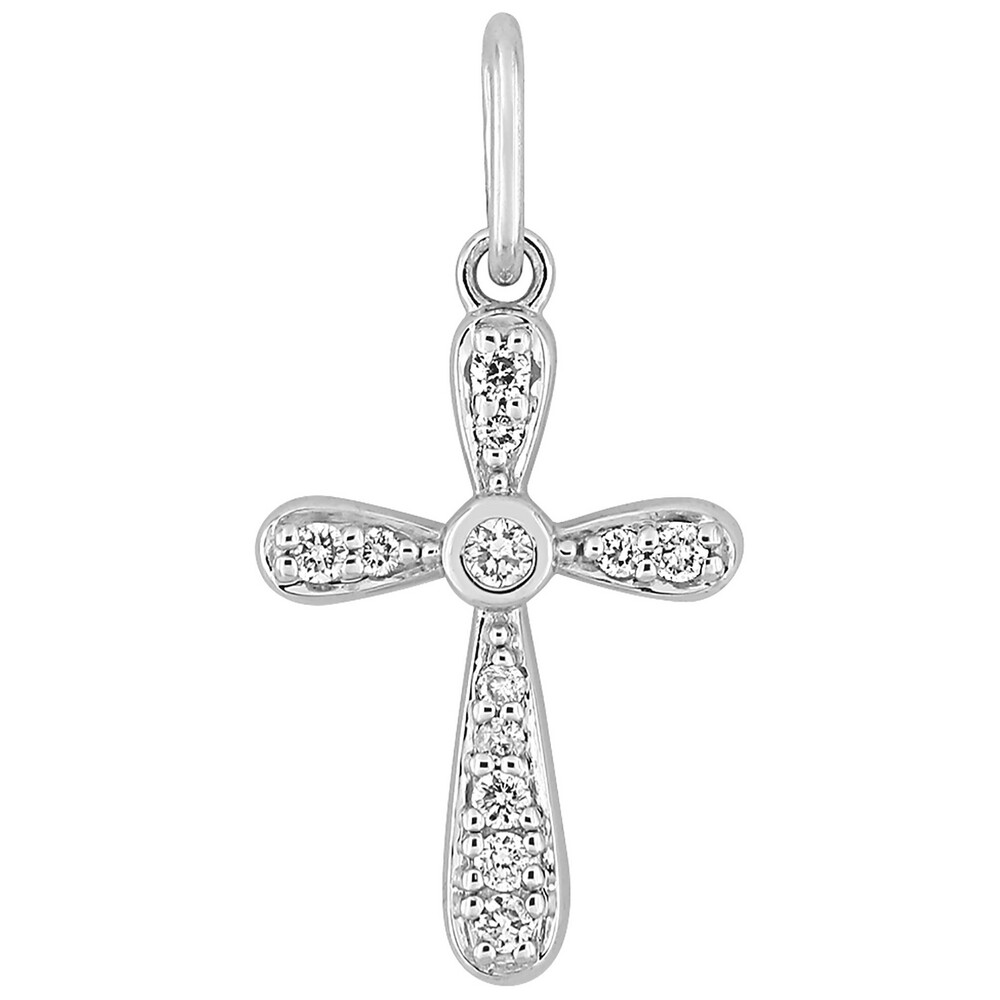 Photo de Croix arrondie - Or Blanc 9ct & diamant 