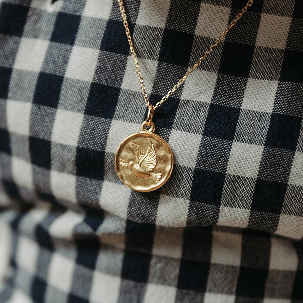 Photo de Médaille Colombe au rameau martelée - Or jaune 18ct