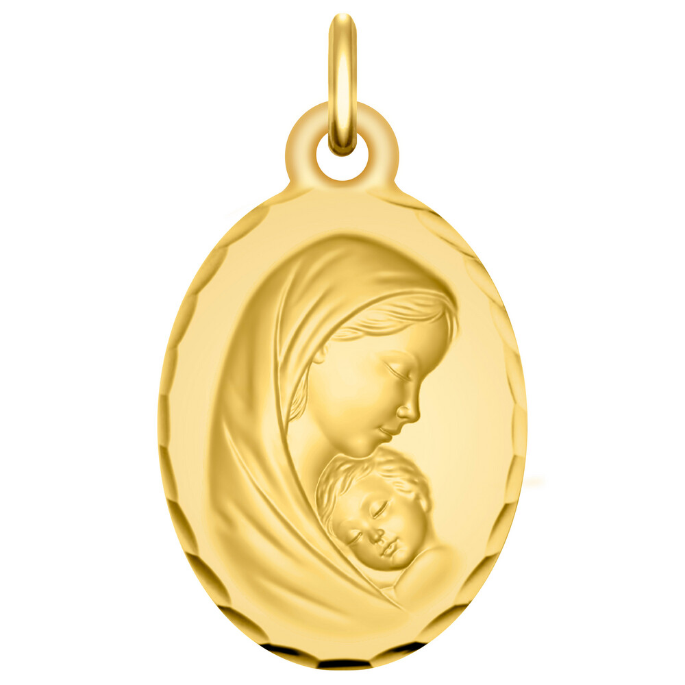 Photo de Médaille Vierge à l'enfant protectrice - Or jaune 18ct