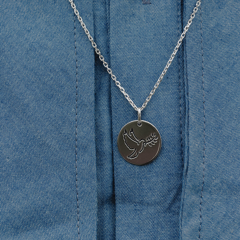 Photo de Médaille de la Colombe au rameau ajourée - Or blanc 18ct