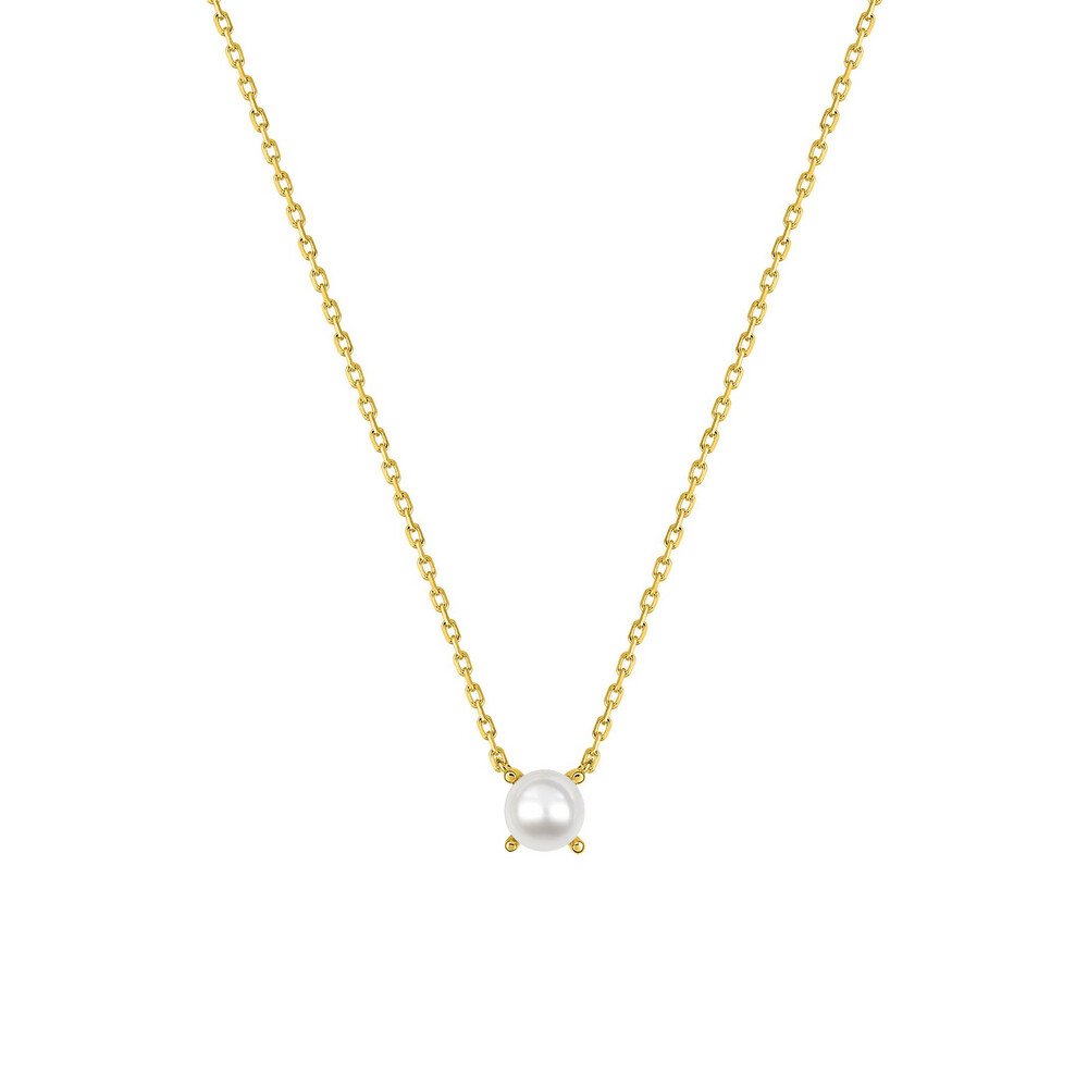 Photo de Collier chaîne forçat perle de culture 4mm serti griffe - or jaune 9ct