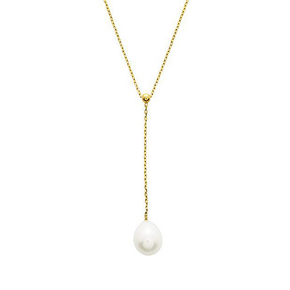 Photo de Collier chaîne forçat perle de culture poire 8mm - or jaune 9ct