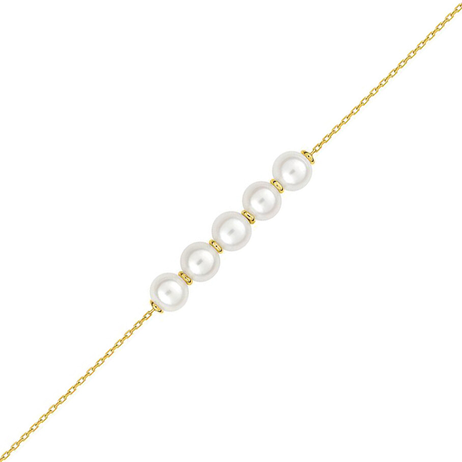 Photo de Bracelet perles 5mm sur chaîne forçat - Or jaune 9ct