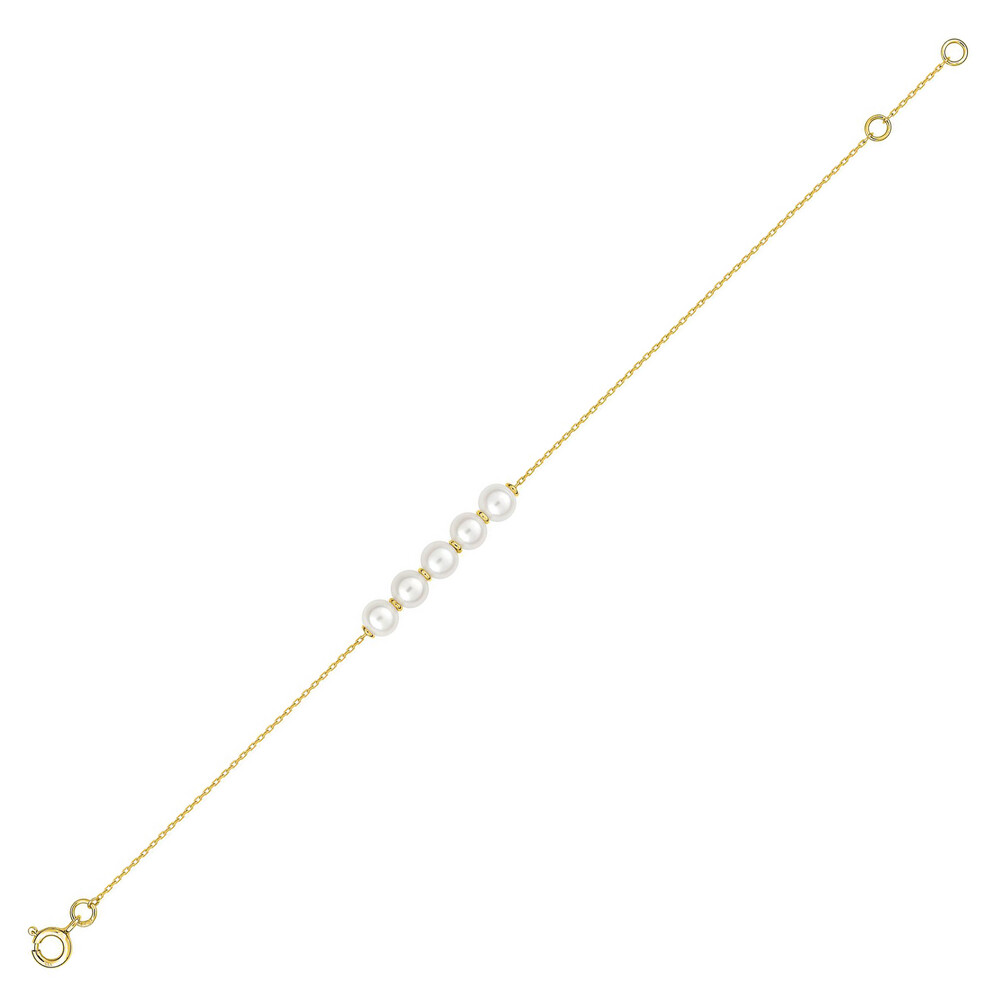 Photo de Bracelet perles 5mm sur chaîne forçat - Or jaune 9ct