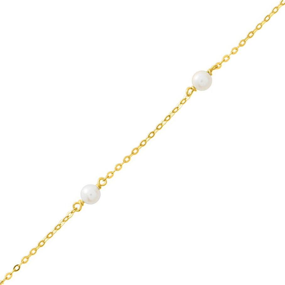 Photo de Bracelet perles 4,5mm sur chaîne forçat miroir - Or jaune 9ct