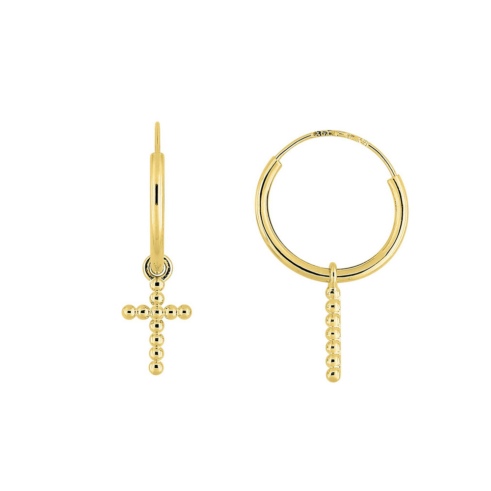 Photo de Boucle d'oreilles créoles croix - Or jaune 18ct