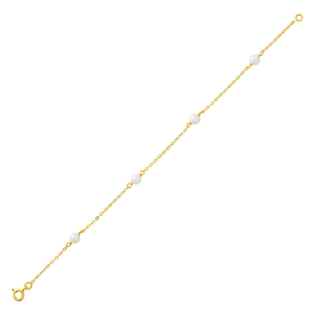 Photo de Bracelet perles 4,5mm sur chaîne forçat miroir - Or jaune 9ct