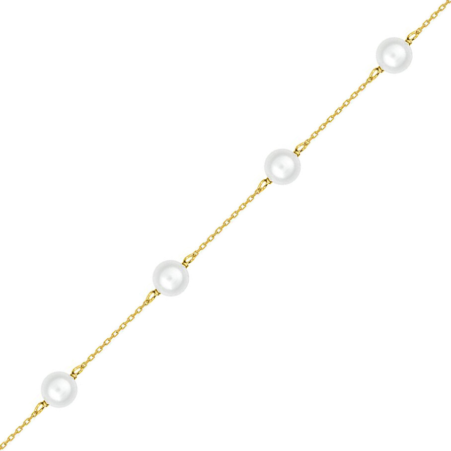 Photo de Bracelet perles 5,5mm sur chaîne forçat - Or jaune 9ct
