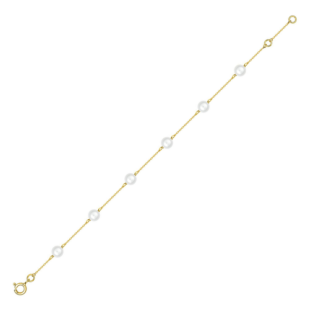 Photo de Bracelet perles 5,5mm sur chaîne forçat - Or jaune 9ct