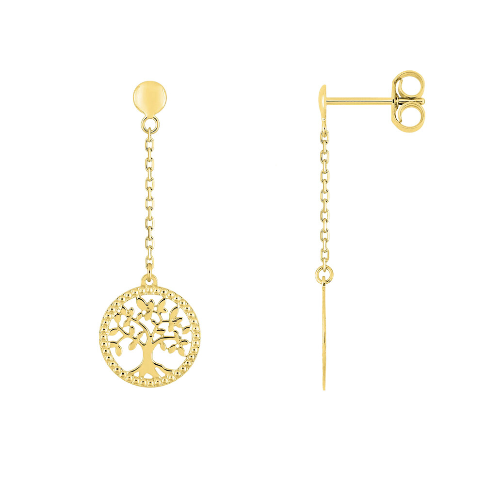 Photo de Boucles d’Oreilles Arbre de Vie Perlée - Puce - Or Jaune 18ct 