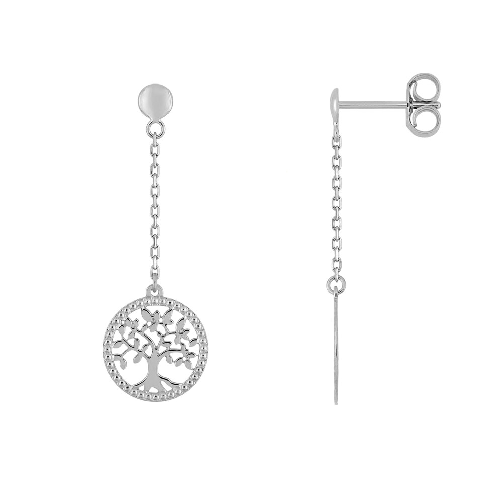 Photo de Boucles d’Oreilles Arbre de Vie Perlée - Puce - Or blanc 18ct