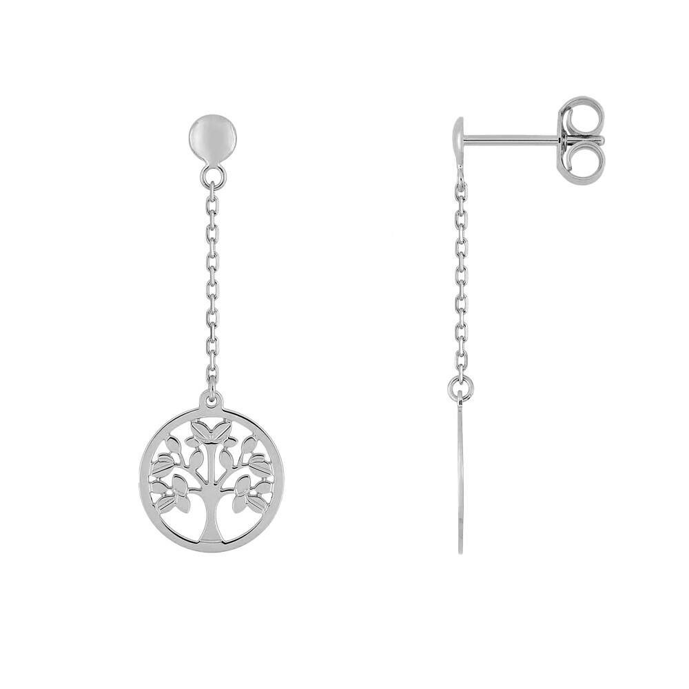 Photo de Boucles d’Oreilles Arbre de Vie Floral - Puce - Or blanc 18ct