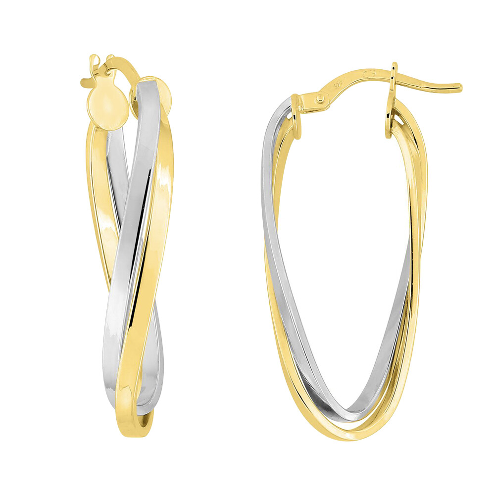 Photo de Boucle d'oreilles créoles Bicolores Entrelacées – Or Jaune et Blanc 18ct
