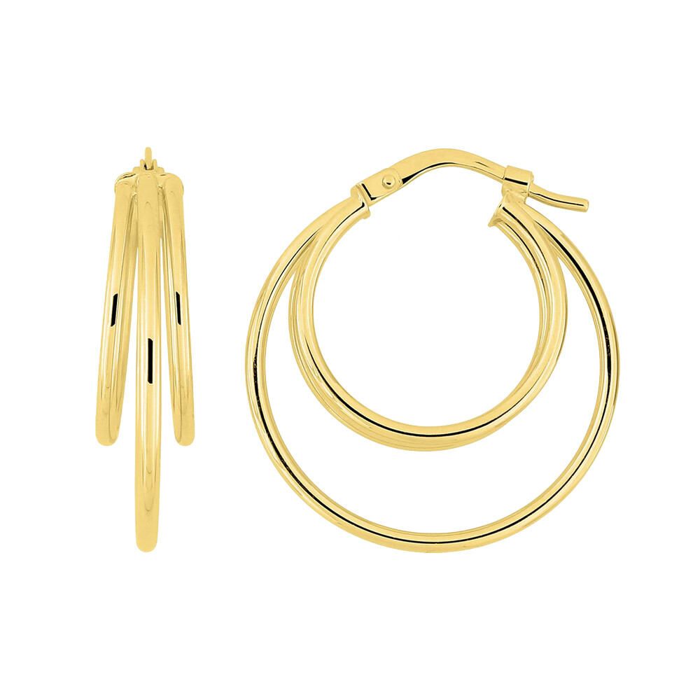 Photo de Boucles d'Oreilles Créoles Doubles Cercle - Or jaune 18ct