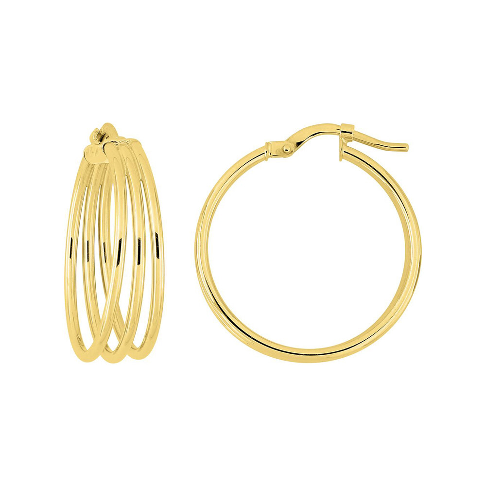 Photo de Boucles d’Oreilles Créoles Fines Triple Anneaux - Or jaune 18ct