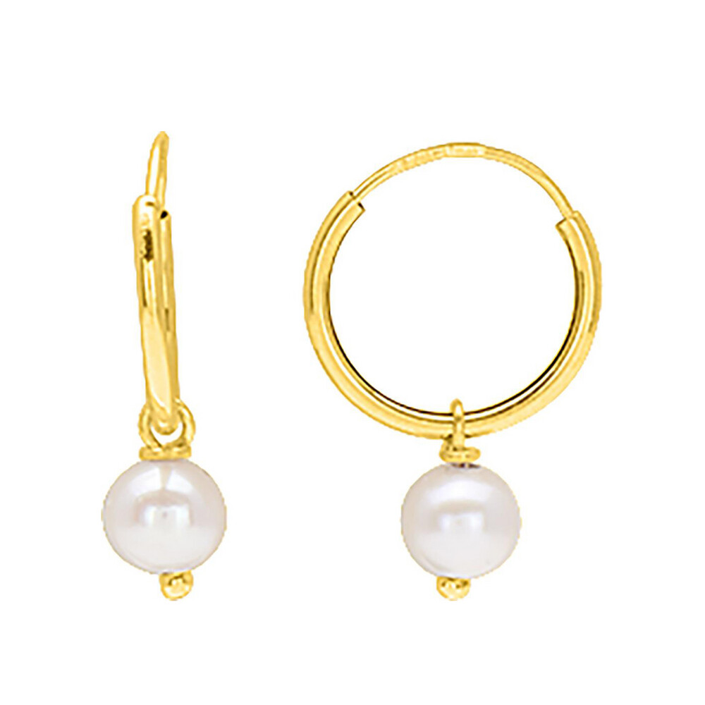 Photo de Boucles d'oreilles Perles blanche - créoles - Or jaune 9ct