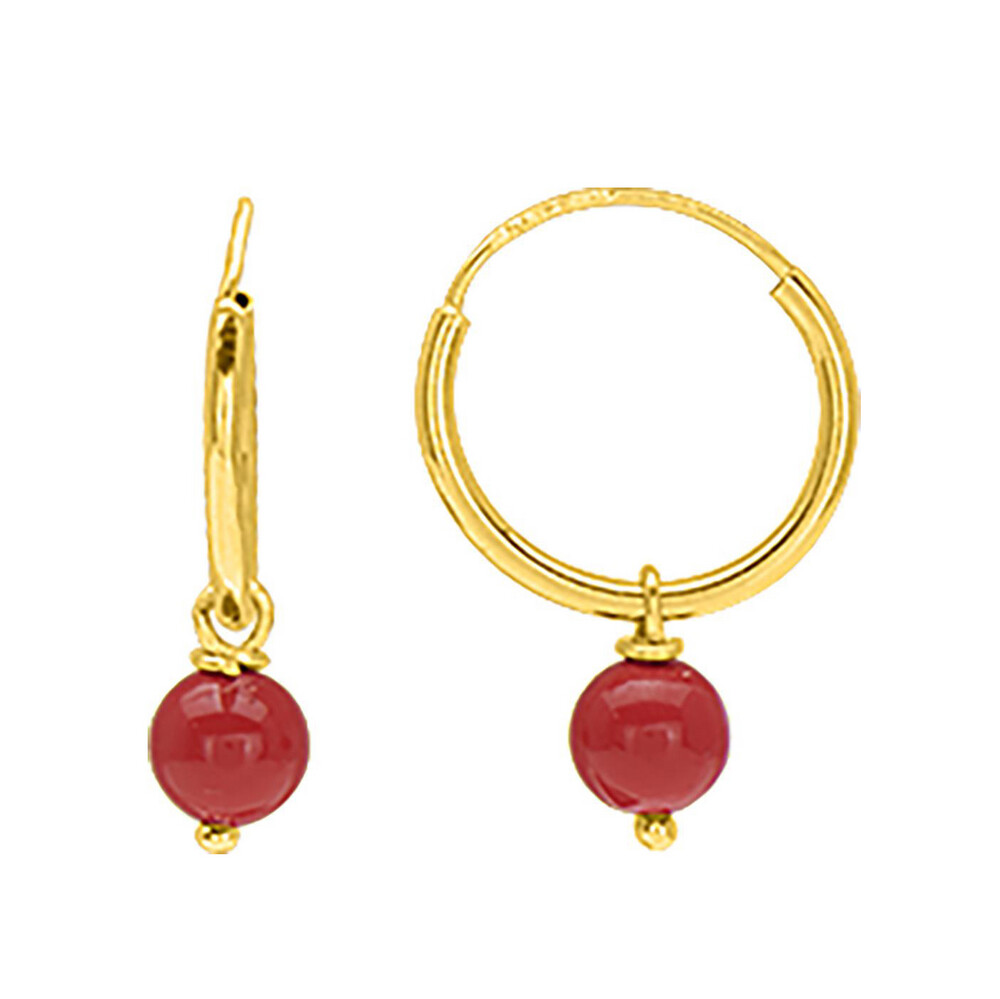 Photo de Boucles d'oreilles Perles rouge - créoles - Or jaune 9ct