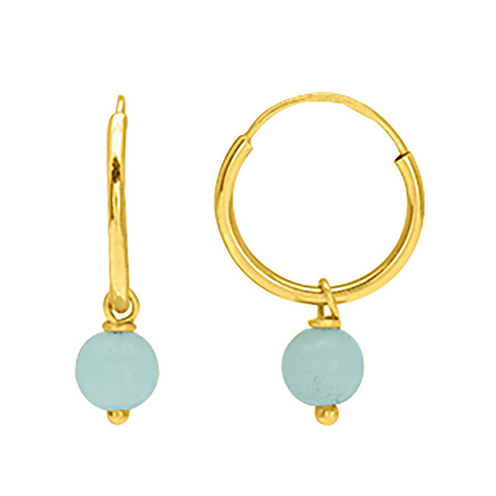 Photo de Boucles d'oreilles Perles verte - créoles - Or jaune 9ct